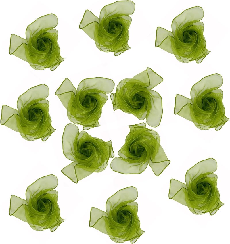 Lolakee Dance Scarves 12 Pcs Juggling Scarves for Kids Play Silk Scarve for Babies Toddlers Children Movement Learning Education Musical Accessories Colorful Scarfs Magic Tricks Performance (Army Green) - Image 1